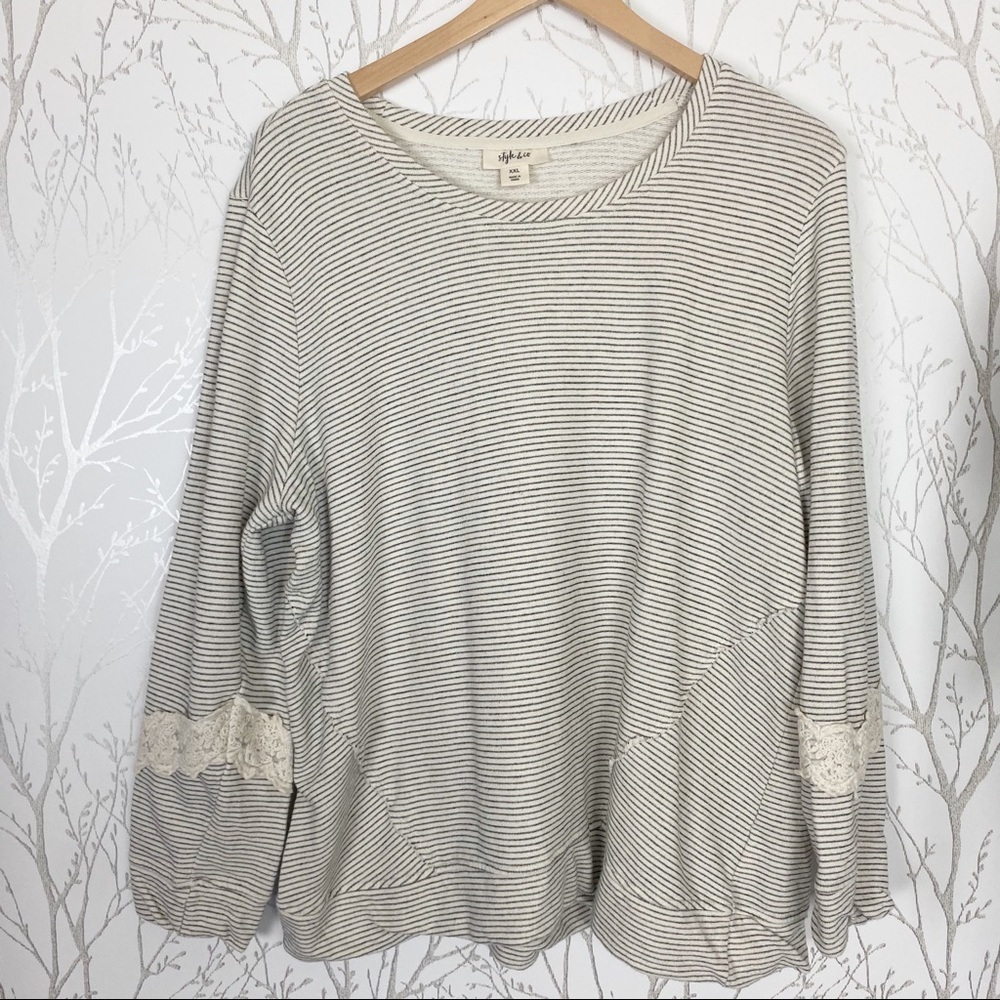 Style & Co Deconstructed Cream Stripe Sweatshirt